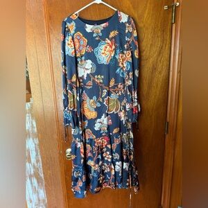 Julia Jordan Orange and Yellow Tiered Sundress with Bishop Sleeves